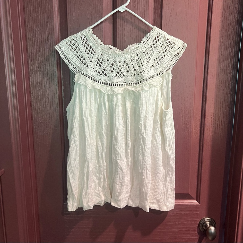 Meadow Rue Ivory Crochet Detail Tank Top